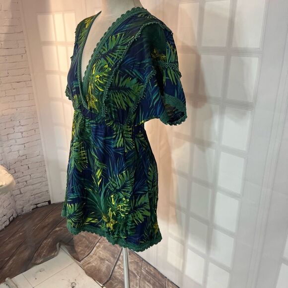 🔥🔥5 for $25🔥🔥 America & Beyond Green Tropical Surplice Mini Swim Suit Cover Up - Picture 6 of 13